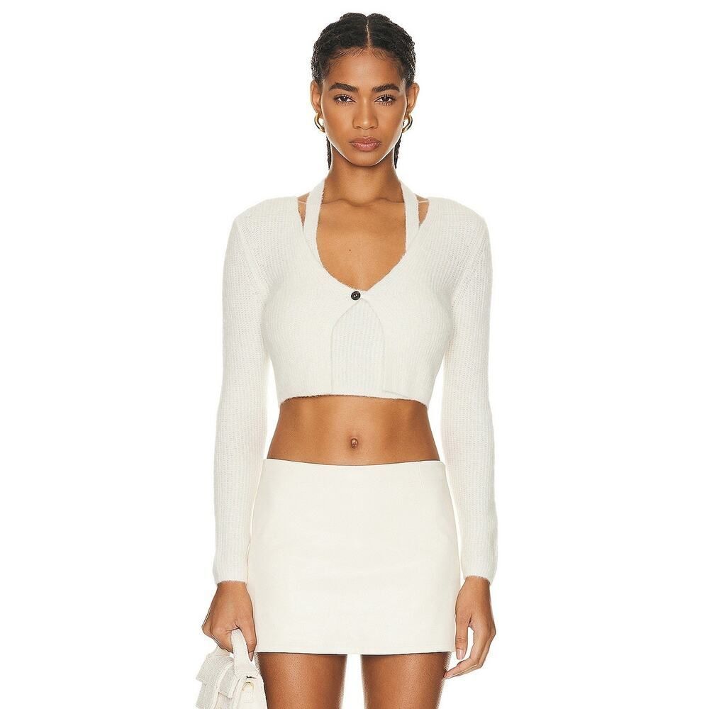 NWT Alexander Wang Twinset Halter Cardigan Soft White Alpaca Blend Sweater L